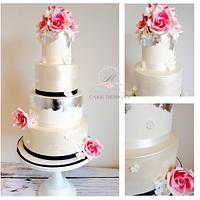 Silver Leaf and Lustre Rose Wedding Cake