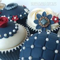 Vintage Navy Blue Wedding Cupcakes
