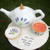 Lavender teapot set cake