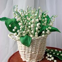 Vintage box and Basket with lilies of the valley