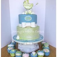 Little Carriage Baby Shower Cake and Cupcakes