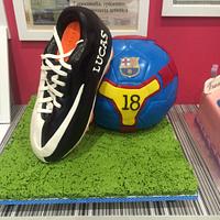 Soccer ball and shoe cake - cake by ladygourmet - CakesDecor