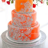 Orange & Silver Mehndi Henna Cake