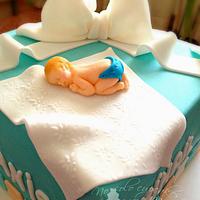 Skuared fondant baptism cake for Yanis