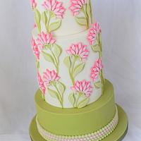 Bas Relief Pink Flowers Cake