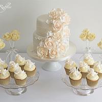 Rose Cascade Wedding Cake & Dessert Table