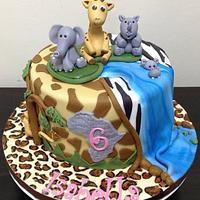 African Animal 6th Birthday Cake
