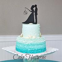 Sea Glass Colored Beach Wedding Cake and Cupcakes