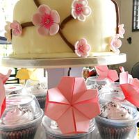 Cherry Blossoms Cake with Origami topped Cupcakes