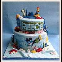 Underwater Mickey themed 1st Birthday cake 