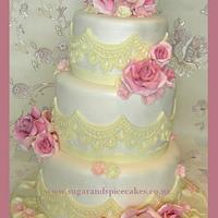 Vintage Dusky Rose Wedding Cake ~