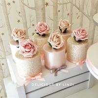 Vintage taupe, blush and nude wedding dessert table
