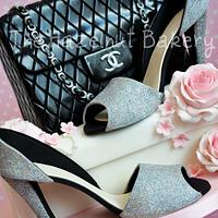 Sparkly shoes and Chanel handbag cake!