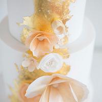 Gold, Peach & Ivory Wedding Cake