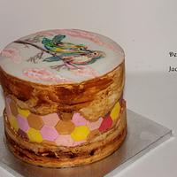 Fault line cake with hand painted birds