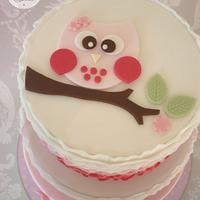 Owl ruffle christening cake