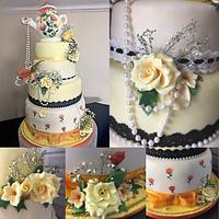 Vintage tea party wedding cake