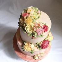 100th Buttercream Blooms Cake