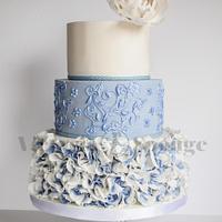 French Blue Ruffle Rose Wedding Cake