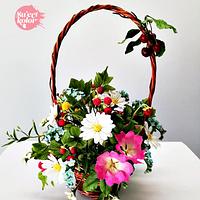Summer sugar flowers and fruits basket