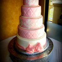 Pink Damask Wedding Cake