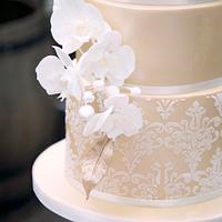 Damask Orchid Wedding Cake by Mericakes