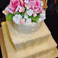 Pink & white floral wedding cake