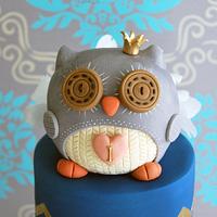 Parisian winter inspired theme owl 1st birthday cake