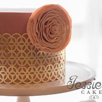 Gold leaf and ruffle flower birthday cake 