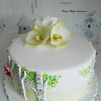 Birch trees birthday cake