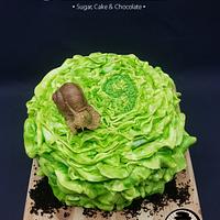 Salad Birthday Cake with sculpted snail