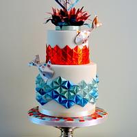 Wedding cake with koi fish and origami