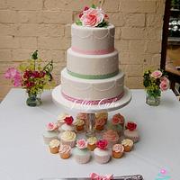Pinks and Pearls Wedding Cake