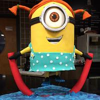 Minion with a swimming noodle and flippers