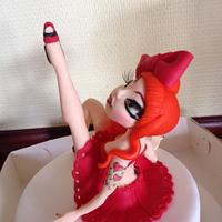Lady in red cake topper