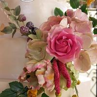 Floral Wedding Cake with Handmade Sugar flowers