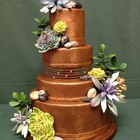 Chocolate Wedding cake with Succulents and Stones
