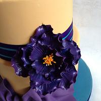 Orange and purple cake with open rose