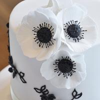 Black, white & ruffles wedding cake