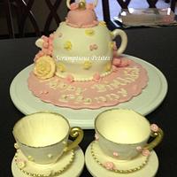 Teapot Cake with Teacups_Mrs. James 80th Birthday