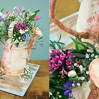 Vintage Watering Can Cake with Fresh Flowers