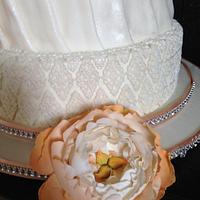Romantic Peach Peony Sugar Rose Wedding cake
