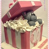 kitty gift box cake