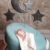 Baby christening topsy  turvy cloud cake