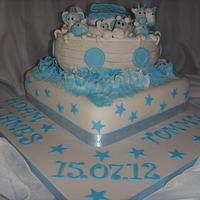 Noah's Ark in Blue & White Christening Cake