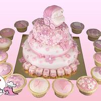 Baby flower cake & cupcakes