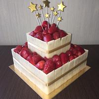 Half naked cake - marzipan and fresh strawberry