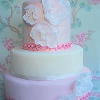 Pink and elegant wedding cake  with rice paper Anemones