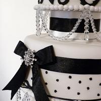 5 Tier Black and White  Wedding Cake 