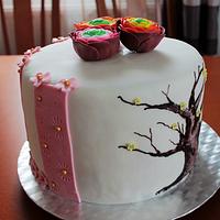 Cake with hand painted tree